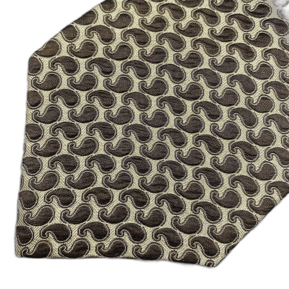 Donna Karan Silk Tie Vintage Wide Handmade Italy Mens Brown Paisley Geometric